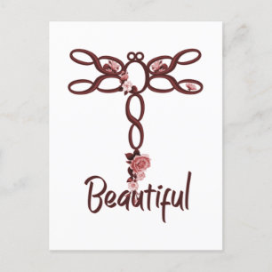 Red Floral "Beauful" Dragonfly-ontwerp Briefkaart