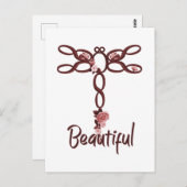 Red Floral "Beauful" Dragonfly-ontwerp Briefkaart (Voorkant / Achterkant)