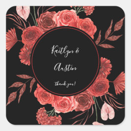 Red Floral bedankt - zwart Vierkante Sticker