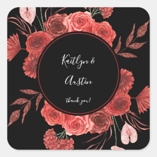 Red Floral bedankt - zwart Vierkante Sticker