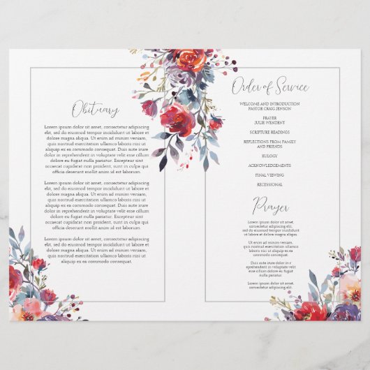 Red Floral begrafenisprogramma om het leven te vie Flyer (Achterkant)