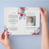 Red Floral begrafenisprogramma om het leven te vie Flyer (Hand)