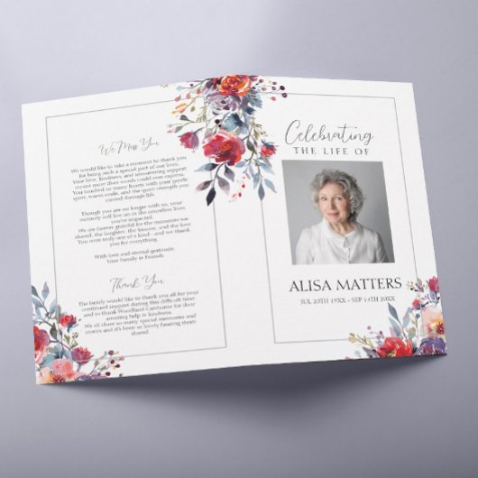 Red Floral begrafenisprogramma om het leven te vie Flyer