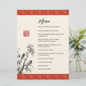 Red floral birds modern Chinese wedding banquet Menu (Staand voorkant)