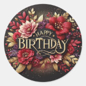 Red floral birthday sticker  (Voorkant)