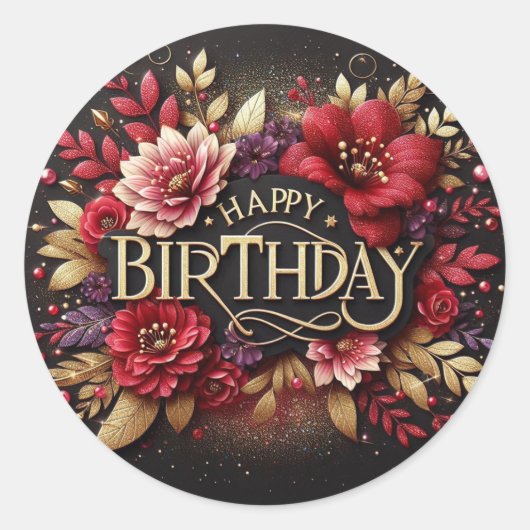 Red floral birthday sticker  (Voorkant)