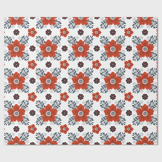 Red Floral Birthday Wrapping Paper Cadeaupapier (Vlak)