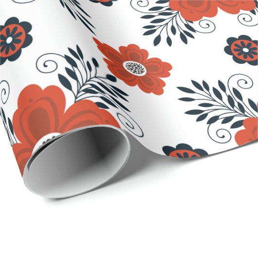 Red Floral Birthday Wrapping Paper Cadeaupapier (Rol Hoek)