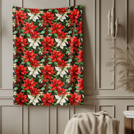 Red Floral Blanket Classic Christmas Couch Style Fleece Deken