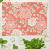 Red Floral Block Print w Blue Stripes Theedoek (Gevouwen)