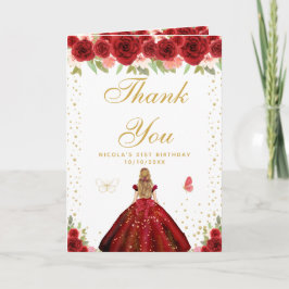 Red Floral Blonde Hair Girl Birthday Bedankkaart