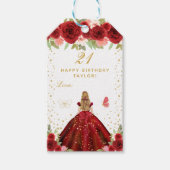 Red Floral Blonde Hair Girl Happy Birthday Cadeaulabel (Voorkant)