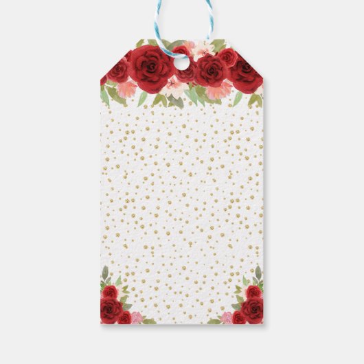 Red Floral Blonde Hair Girl Happy Birthday Cadeaulabel (Achterkant)