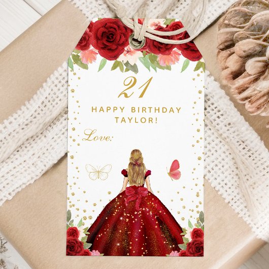 Red Floral Blonde Hair Girl Happy Birthday Cadeaulabel