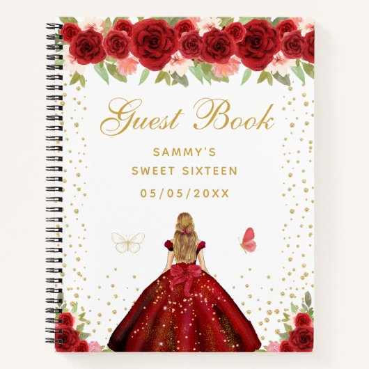 Red Floral Blonde Hair Princess Sweet Sixteen Notitieboek (Voorkant)