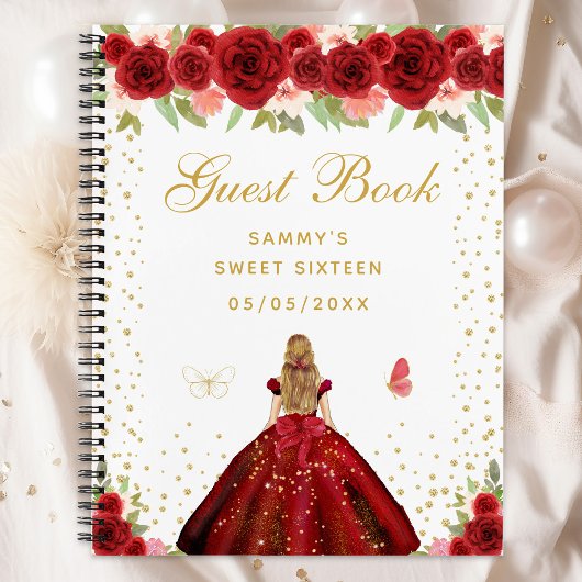 Red Floral Blonde Hair Princess Sweet Sixteen Notitieboek