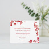 Red Floral Boho Peacock Eastern Chic Asian Wedding Bedankkaart (Staand voorkant)