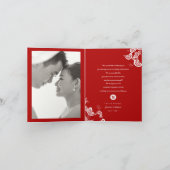 Red Floral Boho Peacock Eastern Chic Asian Wedding Bedankkaart (Binnen)