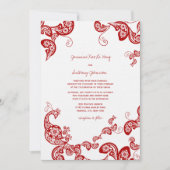 Red Floral Boho Peacock Eastern Chic Asian Wedding Kaart (Voorkant)