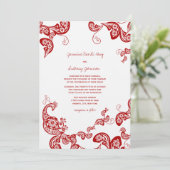 Red Floral Boho Peacock Eastern Chic Asian Wedding Kaart (Staand voorkant)