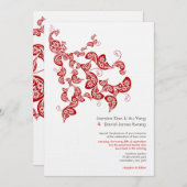 Red Floral Boho Peacock Eastern Chic Asian Wedding Kaart (Voorkant / Achterkant)