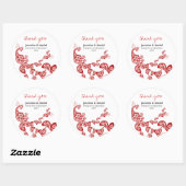 Red Floral Boho Peacock Eastern Chic Asian Wedding Ronde Sticker (Vel)