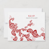 Red Floral Boho Peacock Eastern Chic Asian Wedding RSVP Kaartje (Achterkant)