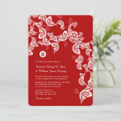 Red Floral Boho Peacock Elegant Chinese Wedding Kaart (Staand voorkant)