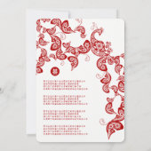 Red Floral Boho Peacock Elegant Chinese Wedding Kaart (Achterkant)