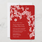 Red Floral Boho Peacock Elegant Chinese Wedding Kaart (Voorkant)