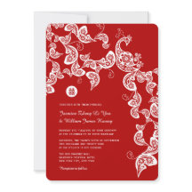 Red Floral Boho Peacock Elegant Chinese Wedding