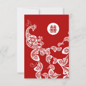 Red Floral Boho Peacock Elegant Chinese Wedding RSVP Kaartje (Achterkant)