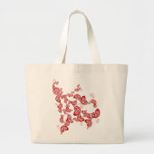 Red Floral Boho Peacock Elegant Eastern Chic Asian Grote Tote Bag (Voorkant)