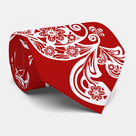 Red Floral Boho Peacock Elegant Eastern Chic Asian Stropdas (Opgerold)