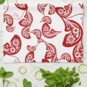 Red Floral Boho Peacock Elegant Eastern Chic Asian Theedoek (Gevouwen)