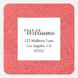 "Red Floral Botanical Return"-adres Vierkante Sticker
