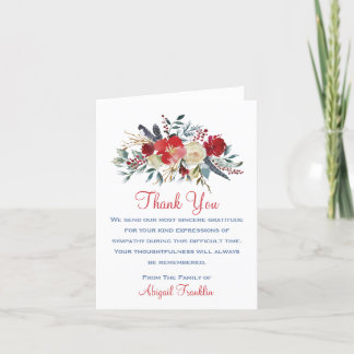 Red Floral Bouquet Sympathy Folded Thank You Card Bedankkaart