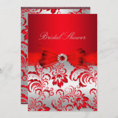 Red Floral & Bow Vrijgezellenfeest Invite Kaart (Voorkant / Achterkant)