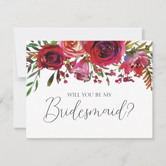 Red Floral Bridesmaid-voorstel — Detail-kaart Kaart (Voorkant)