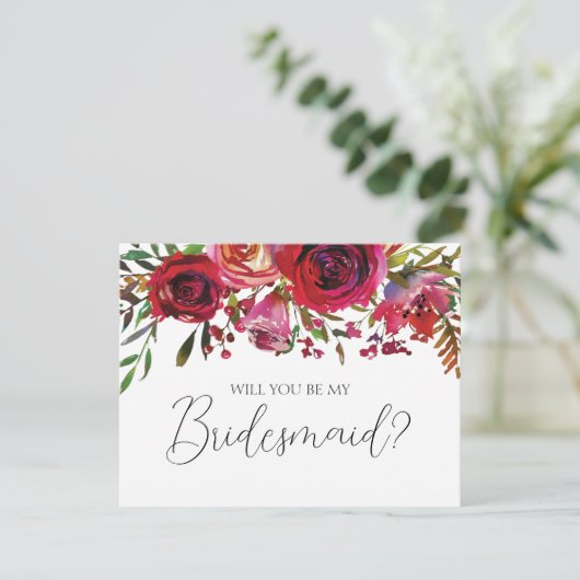 Red Floral Bridesmaid-voorstel — Detail-kaart Kaart (Staand voorkant)
