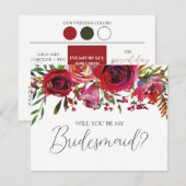 Red Floral Bridesmaid-voorstel — Detail-kaart Kaart (Voorkant / Achterkant)