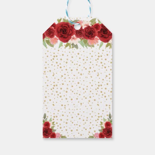 Red Floral Brown Hair Princess Sweet Sixteen Cadeaulabel (Achterkant)