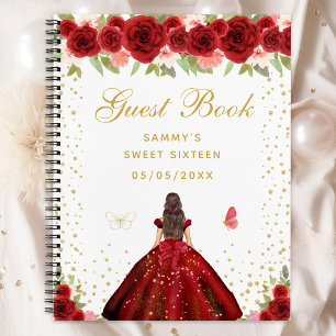 Red Floral Brunette Hair Princess Sweet Sixteen Notitieboek