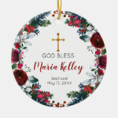 Red Floral Burgundy Persoonlijk meisje Baptisme Keramisch Ornament (Voorkant)