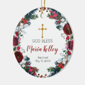Red Floral Burgundy Persoonlijk meisje Baptisme Keramisch Ornament (Links)