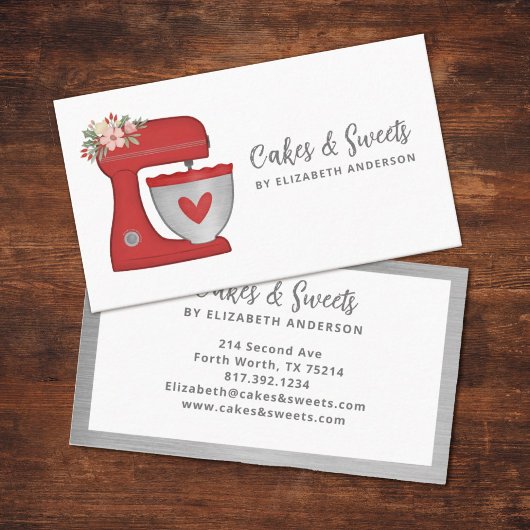 Red Floral Cake Mixer Bakery Business Card Visitekaartje