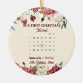 Red Floral Calendar Our First Christmas Married  Keramisch Ornament (Voorkant)