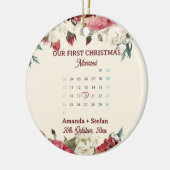Red Floral Calendar Our First Christmas Married  Keramisch Ornament (Links)