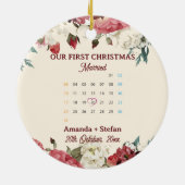 Red Floral Calendar Our First Christmas Married  Keramisch Ornament (Achterkant)