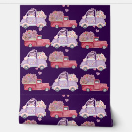 Red Floral Car Gnome Romantic Textured Vinyl Behang